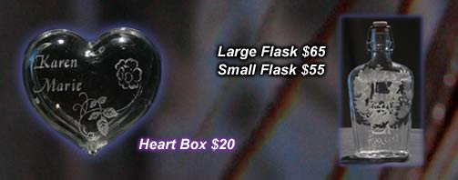Glass heart box and flasks